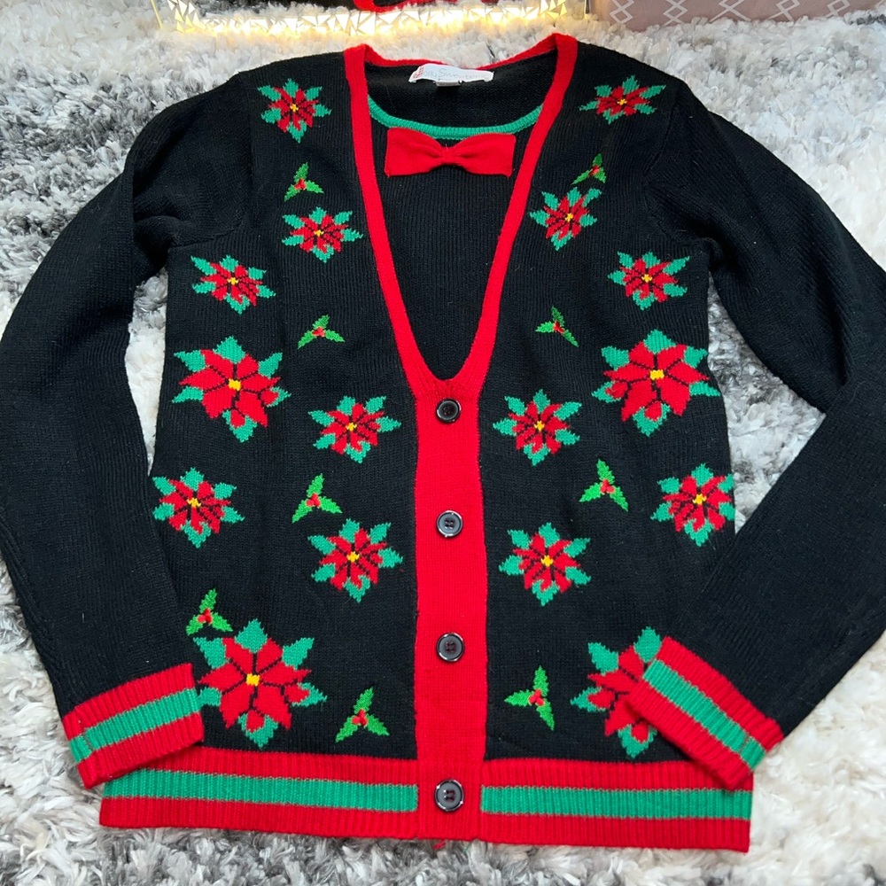 Jolly Sweaters Ugly Christmas Sweater Faux Cardigan